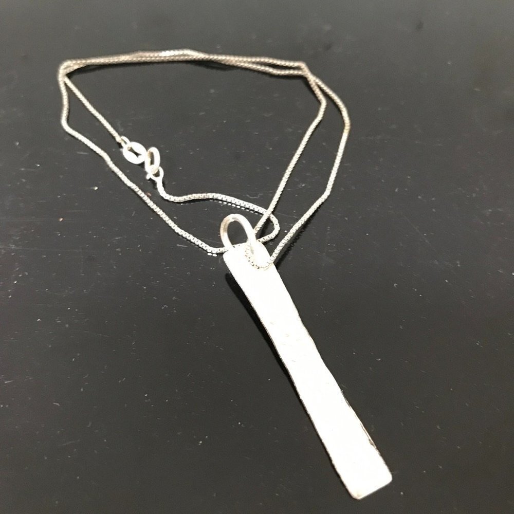 Southwestern Stamped Pendant Sterling Silver Bar necklace 925 .925 Handmade Gift - Picture 7 of 8